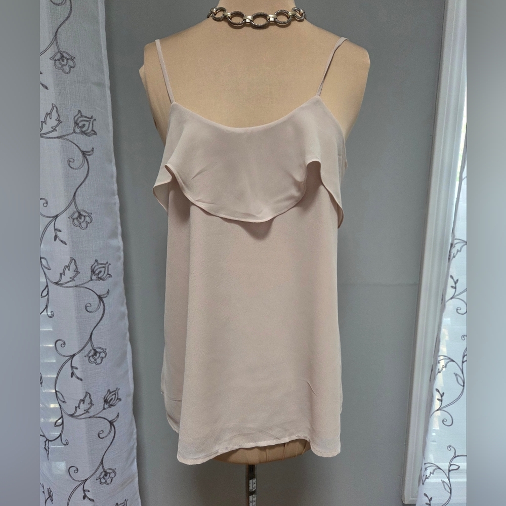Naked Zebra size Small Beige Tan Camel ruffle crepe cami